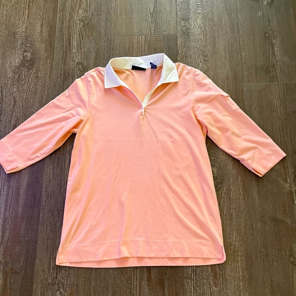 Karen Scott Peach Polo Top with Cream Collar - Picture 6 of 9